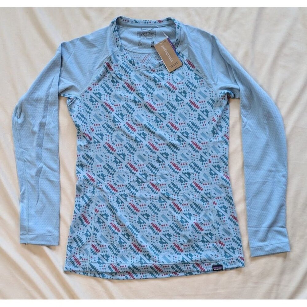 Patagonia Blue and Pink Patterned Long Sleeve Tee